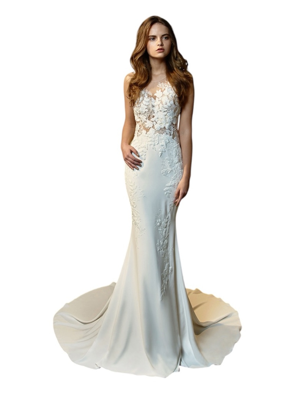 Sheath Lace Appliqué Bridal Gown in Ivory